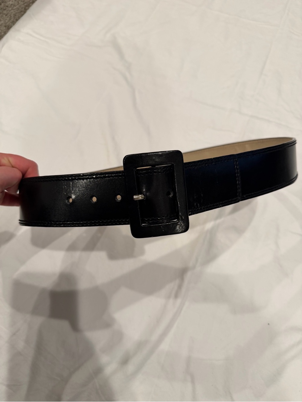 Black Leather Women’s Belt with Square Buckle